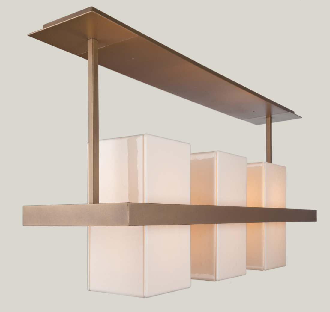 Picture of Linear Chandelier | Slumped Glass & Wrought Iron | Cornerstone