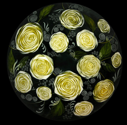 Picture of Reverse Hand-Painted Glass Chandelier | White Roses
