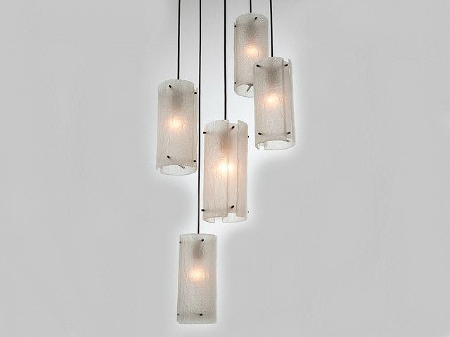 Picture of Textured Glass Round Multi-Port Pendant Chandelier 5 pc