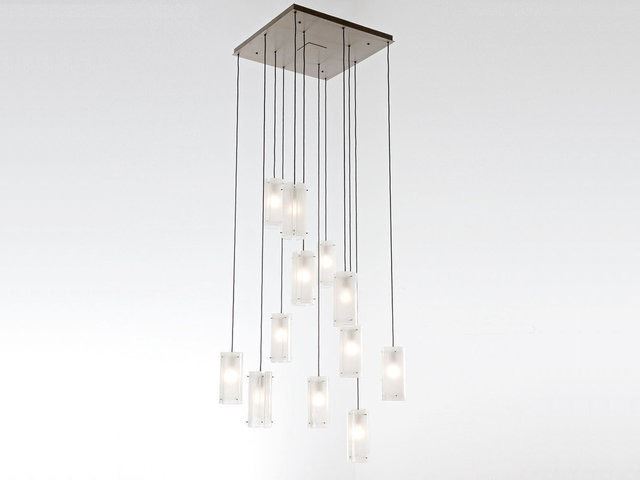 Picture of Textured Glass Square Multi-Port Pendant Chandelier 12 pc