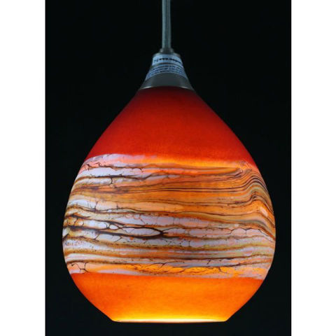 Blown Glass Pendant Light | Translucent Strata | Ruby & Tangerine