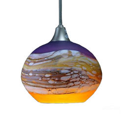 Blown Glass Pendant Light | Translucent Strata | Amethyst & Tangerine