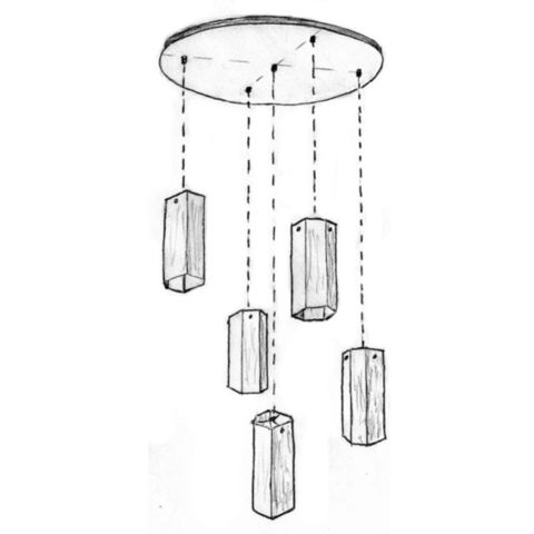 Hexa Multi Port Glass Pendant Chandelier 5 Pc | Aqua